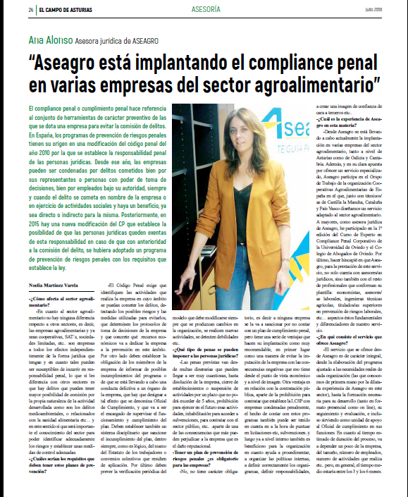 ASEAGRO está implantando el compliance penal en varias empresas del sector agroalimentario