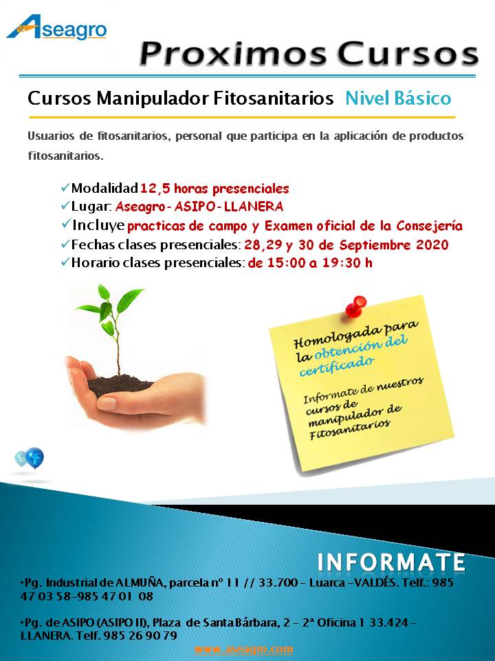 Curso Formación Nivel Básico Fitosanitarios Septiembre 2020
